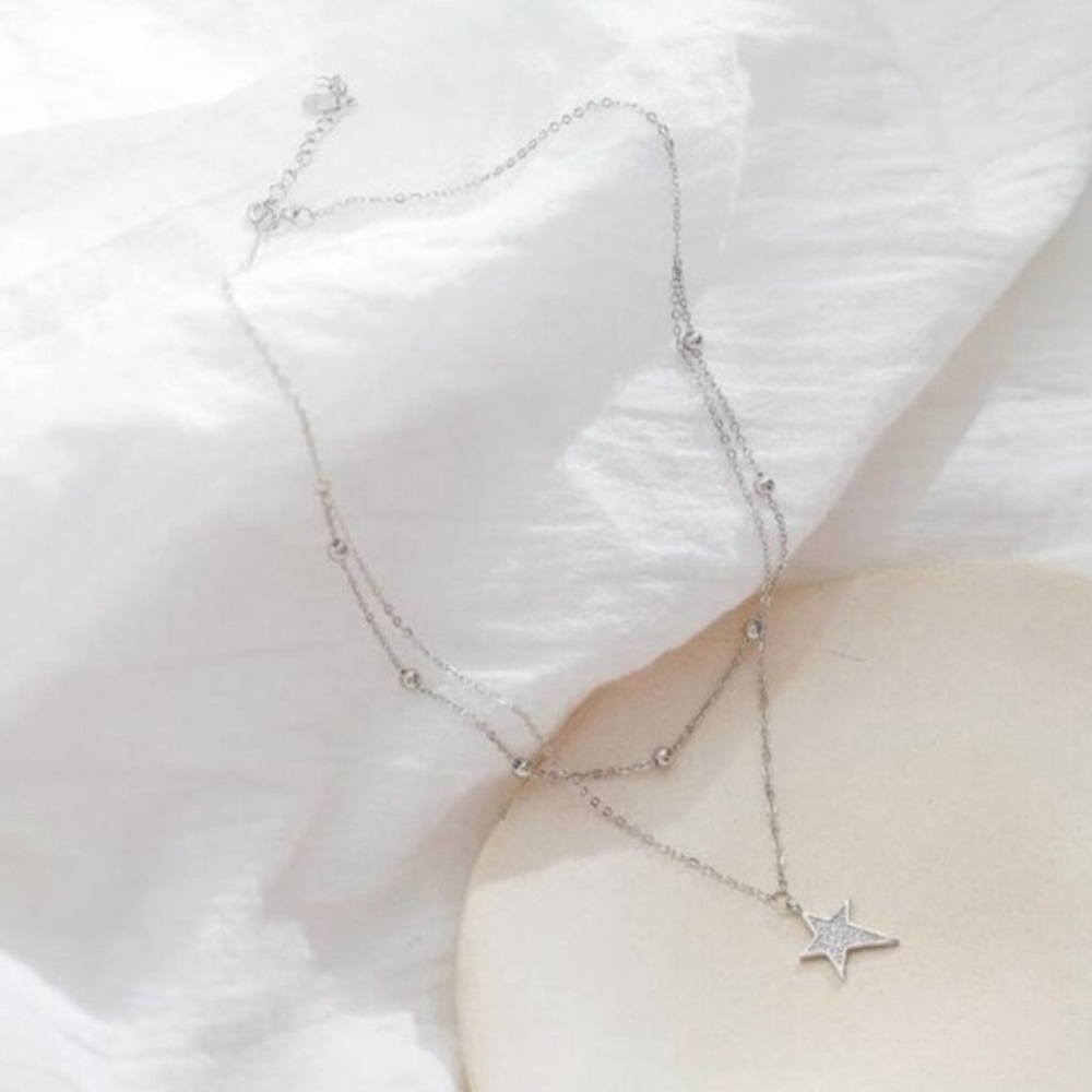 Silver Star Layered Choker Necklace